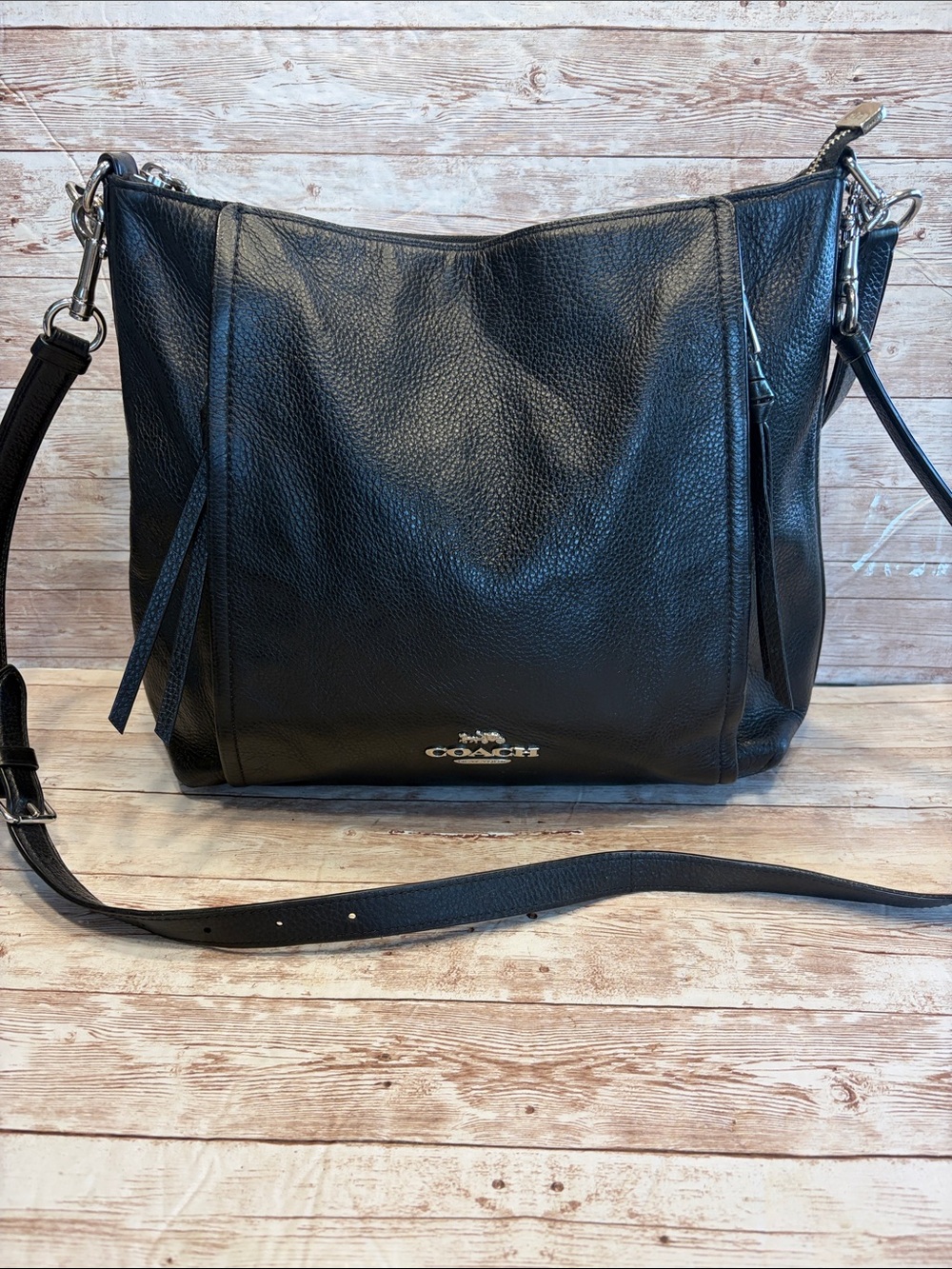 Coach Black Pebbled Leather Hobo Shoulder Bag with Silver Hardware